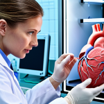 **A futuristic laboratory filled with advanced bio-printing equipment. Scientists in lab coats are carefully examining a 3D-printed heart, showcasing the potential of bio-printing in organ transplantation. Focus on the intricate details of the printed organ and the sophisticated technology in the lab.**