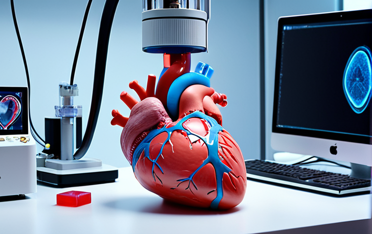 **

A futuristic lab setting showcasing a 3D bioprinting machine creating a small, beating heart. Focus on the technology and scientific elements, with researchers in the background.

**