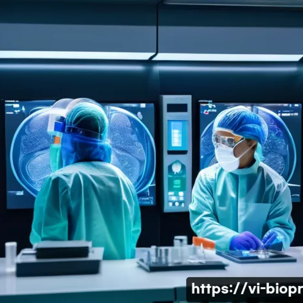 바이오프린팅과 인공지능의 결합 가능성 - A futuristic biotechnology laboratory in Vietnam, showcasing advanced 3D bioprinting machines produc...