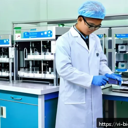 Home 32 바이오프린팅의 시장 진출 전략 및 성공 요소 - A modern Vietnamese hospital laboratory scene focused on a bio-printing setup using inkjet technolog...