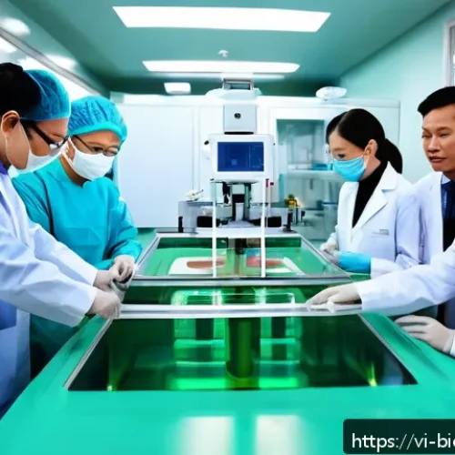 Home 31 바이오프린팅의 생명윤리적 고려사항 - A futuristic Vietnamese medical laboratory scene showcasing advanced bioprinting technology in actio...