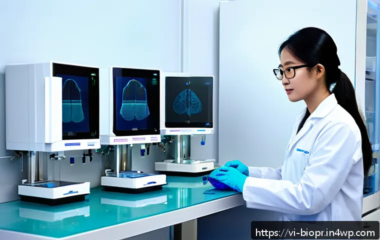 바이오프린팅을 통한 보건의료 접근성 향상 - A modern Vietnamese hospital laboratory scene showcasing a skilled technician operating an advanced ...