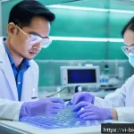Home 23 바이오프린팅 기술의 실용화 연구 동향 - A futuristic Vietnamese biomedical laboratory scene showcasing scientists working with advanced 3D b...