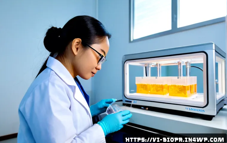 Home 17 바이오프린팅 기술의 발전 현황 - Photorealistic biomedical laboratory in Vietnam, Vietnamese female scientist in a clean lab coat and...