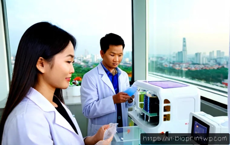 바이오프린팅의 시장 진입 전략 - Photorealistic biomedical startup strategy meeting in a modern Ho Chi Minh City laboratory, Vietname...